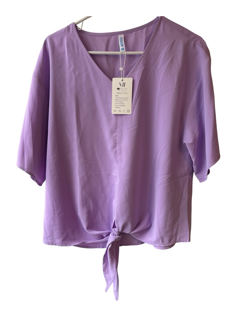 NWT Medium Vishow Violet Tie-Front V-Neck Women's Top